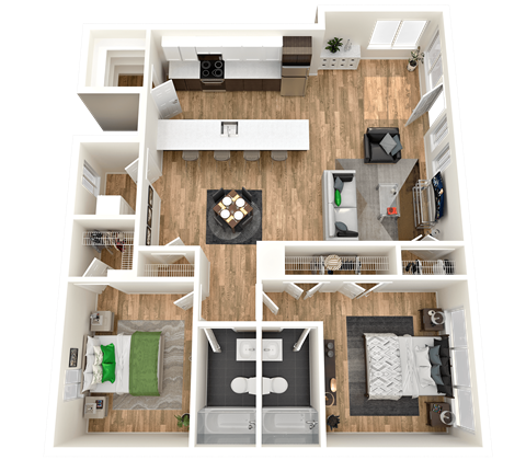 Floor plan for 2 beds, 2 baths, 1395 sqft